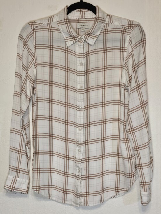 Lucky Brand Tops - Lucky Brand Plaid Button Down Flannel Shirt Cream Brown XS